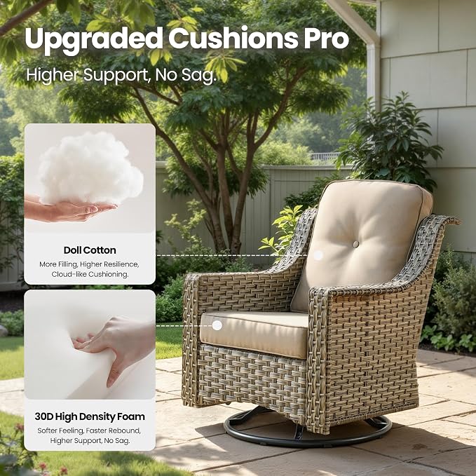 8 Piece Patio Furniture Set with Fire Pit Table, All Weather Wicker High Back Sofa Chairs Ottoman with Thick Cushion, Outdoor Conversation Sets for Large Backyard Deck Garden, Beige