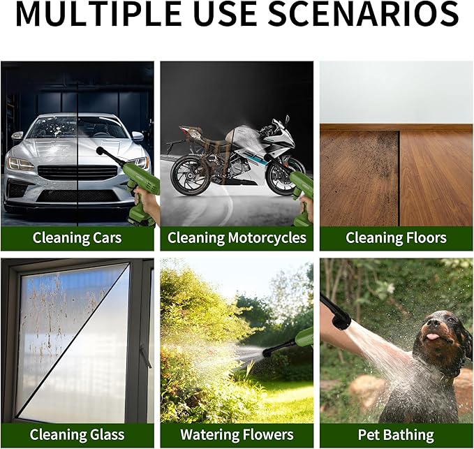 Cordless Pressure Washer,1200PSI Portable Power Washer with 4Ah Battery&Charger,6-in-1 Nozzle,5 Meter Hose,Handheld High-Pressure Car Washer for Cars/Yard/Home/Floor (Green)