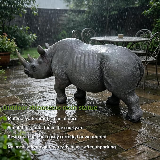28" Large Rhinoceros Garden Statue | Realistic Resin, Weatherproof, Outdoor Wildlife Sculpture, Yard Lawn Patio Safari Decor
