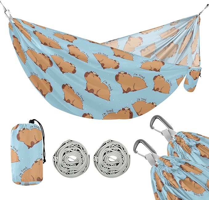 Camping Hammock Outdoor Hammocks for Outside Capybara I'm So Tired Beach Trees Portable Lightweight with Pockets Tree Straps Indoor