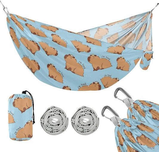 Camping Hammock Outdoor Hammocks for Outside Capybara I'm So Tired Beach Trees Portable Lightweight with Pockets Tree Straps Indoor