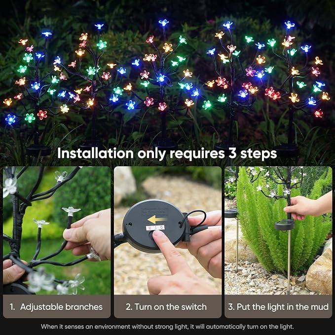 2 Pack Solar Garden Lights Outdoor, Solar Lights Outdoor Flowers | 2Modes 40LED Garden Decor, Waterproof Solar Powered Fairy Garden Outdoor Decorations for Yard Patio Pathway, Gardening Gifts