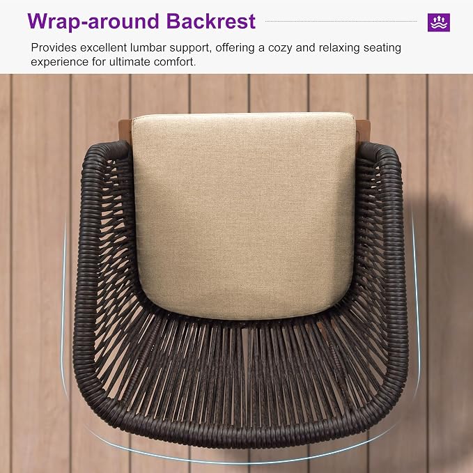 PURPLE LEAF 5 Pieces Round Outdoor Dining Set Patio Table and Chairs Set Aluminum Wicker Rattan Patio Furniture Set for Lawn Garden Porch Brown