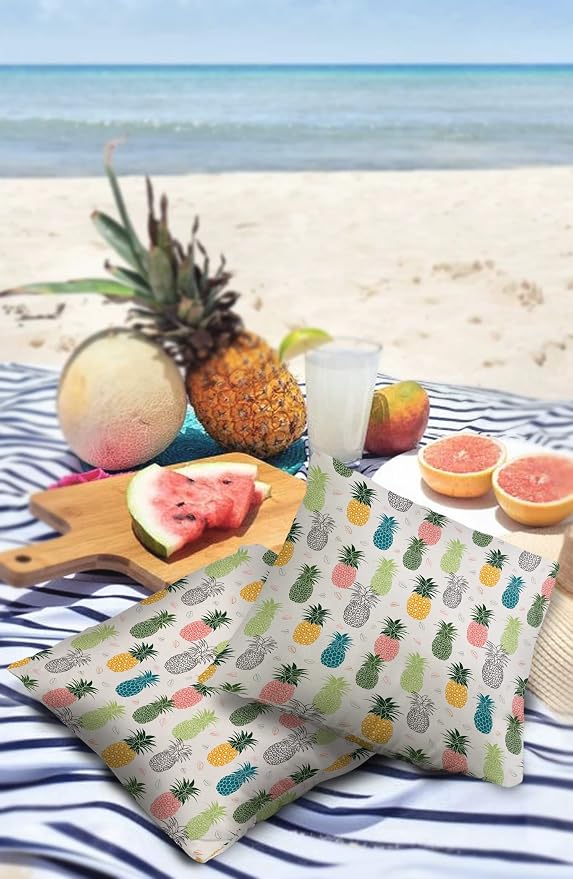 Outdoor Waterproof Pillow Covers for Patio Summer Pineapple Decorative Throw Pillow Cover Watercolor Pineapple Fruit Pillowcases Set of 2 Cushion Case for Sofa Couch Chair Home Decor 24 x 24 Inches