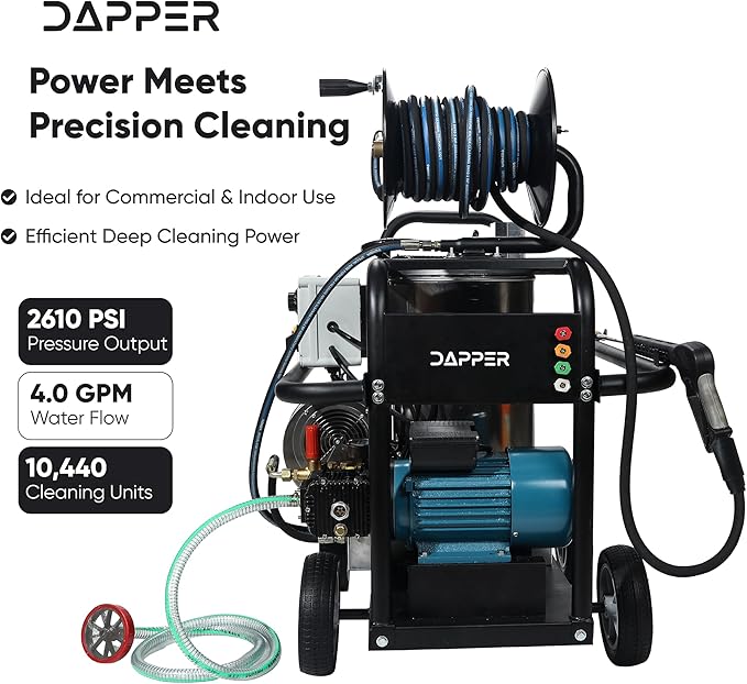 Dapper Supply 2600 PSI Electric Hot Water Pressure Washer 4 0 GPM Commercial Hot Water Power Washer Diesel Heated Water Cooled Triplex Pump 50 ft Hose 120V 20A