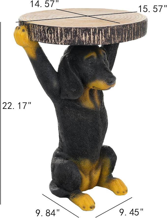 JIJIWANG 22.17" H Black Dog Side Table, Pedestal End Table Stool, MGO Dog Statue Hand Painted Sculpture for Home Office Living Room & Outdoor Decor, Black