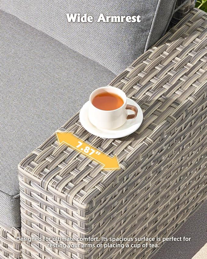 Outdoor Sectional Patio Furniture Set with Rocker Chairs,7 Pieces Wicker Conversation Sets L Shaped Couch,Extra Deep Out Door Sofa Outside Furniture,Dark Gray
