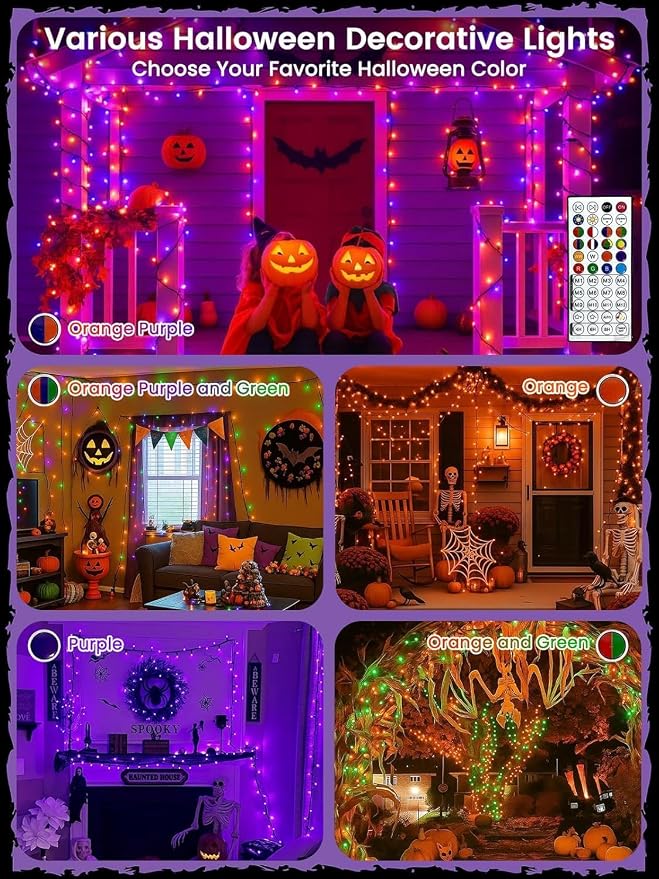 400LED Smart RGB Color Changing String Lights 144FT Orange Fall Light App | Music Sync, Multi Colors and Modes, Timer, Waterproof Twinkle Light Outdoor with Remote for Christmas Halloween Fall Decor