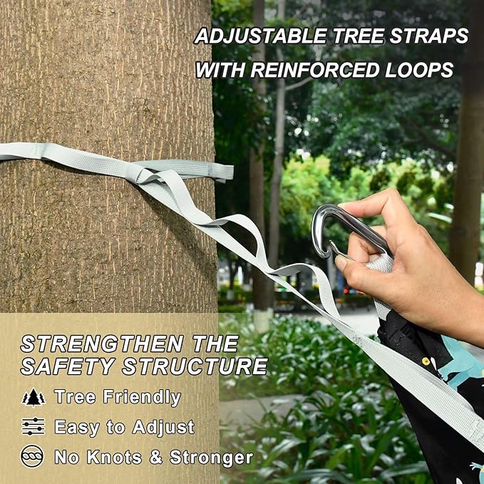 Camping Hammock Outdoor Hammocks for Outside Dinosaur Coconut Tree Beach Trees Portable Lightweight with Pockets Tree Straps Indoor