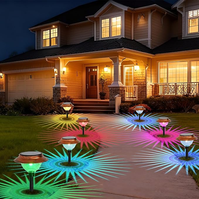 Solar Lights Outdoor 2 Pack Waterproof Solar Christmas Lights Outdoor Multiple Colors LED Iron Stake for Pathway Yard Garden Driveway Outside Decor