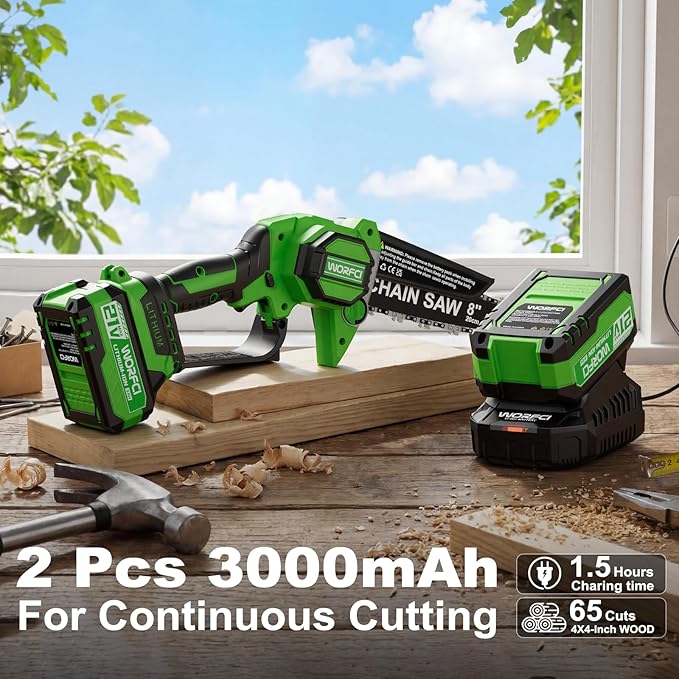 8-Inch Mini Chainsaw with 2Pcs Batteries&Charger, Brushless Cordless Chainsaws with Auto-Oiler, Electric Chain Saw Perfect Gardening Tools for Wood/Trees Pruning, Gifts for Men Women