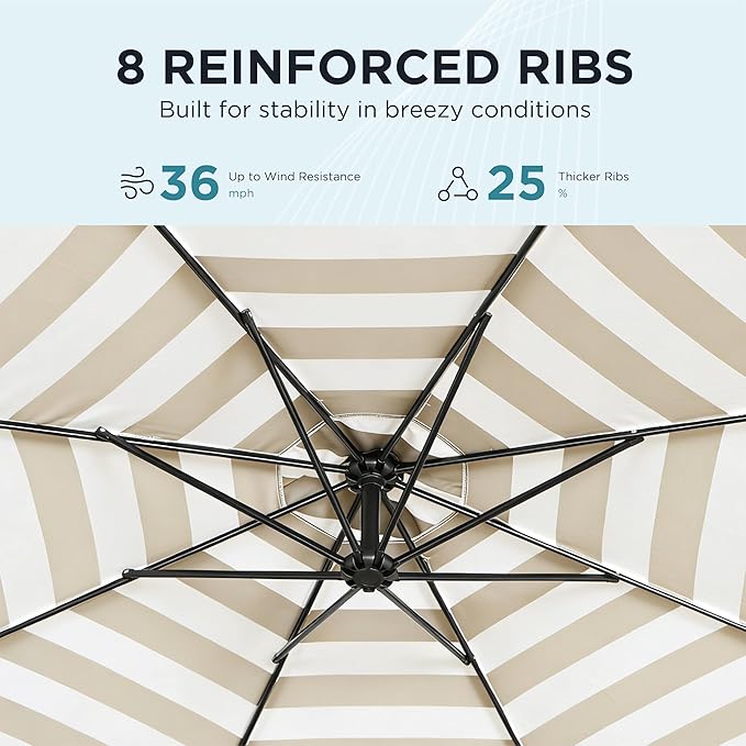 10FT Offset Patio Umbrella, Cantilever Hanging Umbrella with Infinite Tilt, Fade-Resistant Water-Repellent Canopy & Cross Base for Yard, Garden & Deck