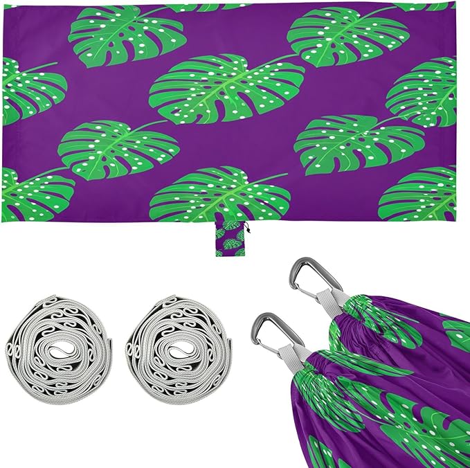 Hammocks for Outside Green Monstera Leaves Camping Hammock Portable Hammocks with Tree Straps and Carry Bag Camping Accessories for Hiking Beach Outdoor