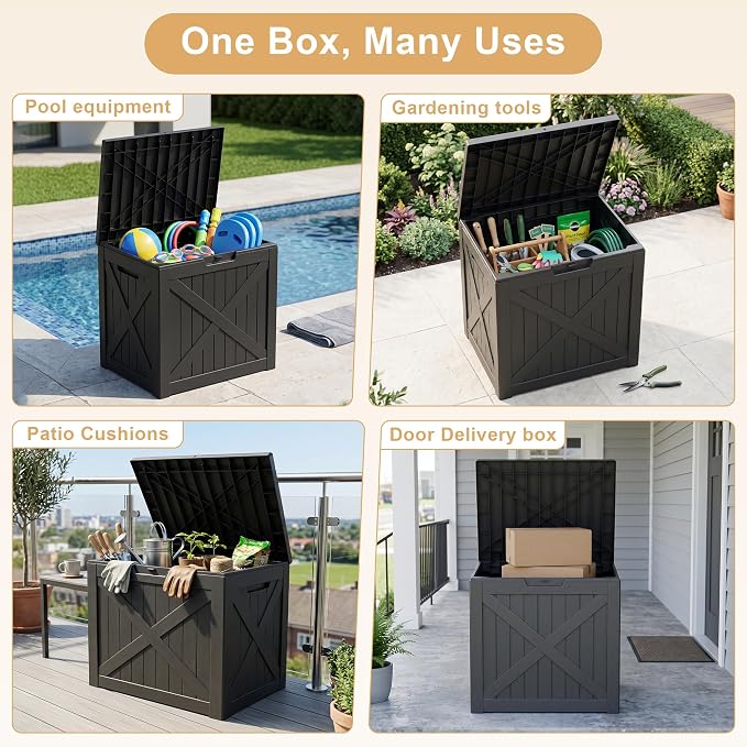 35 Gallon Resin Deck Box Outdoor, Waterproof Lockable Delivery Storage Box, Storage Bins Container for Toy Patio Cushions Garden Tools, Black