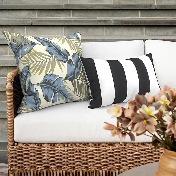 Outdoor 16x16 Inch Throw Pillow Covers Set of 2, Covers ONLY, All Weather Square Pillow Cases, Patio Cushion Pillow of Home Furniture Use, ‌Lush Palm Blue