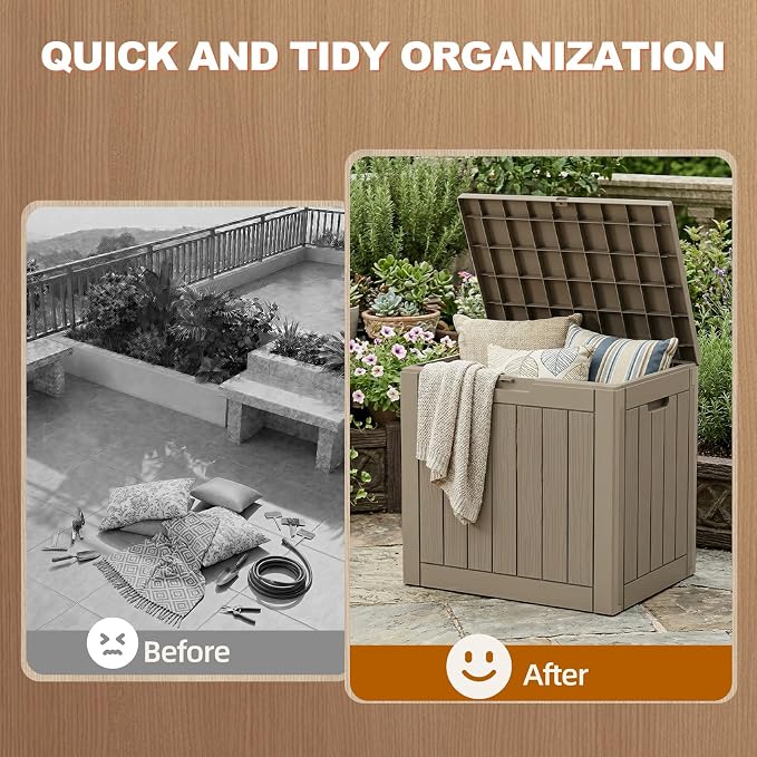 EFU Outdoor Storage Box 38 Gallon Deck Box (Indoor & Outdoor) Lockable UV Resistance Waterproof Resin Storage Bin Storage Box for Outdoor,Patio Storage(Taupe)
