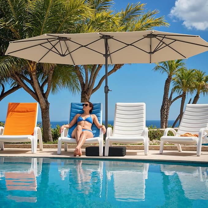 Sannwsg 15ft Large Patio Umbrella, Double Sided Outdoor Umbrellas, Market Umbrellas with Crank Handle, Backyard Umbrela for Deck, Garden, Pool