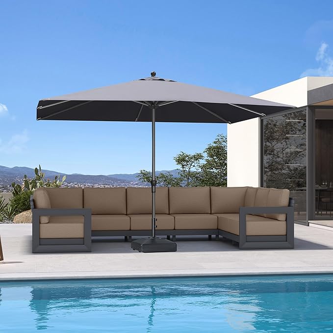 PURPLE LEAF 11.5' x 8' Patio Market Umbrella Outdoor Table Sun Umbrellas with Crank 8 Aluminum Sturdy Ribs for Pool Deck Backyard Beach Gray
