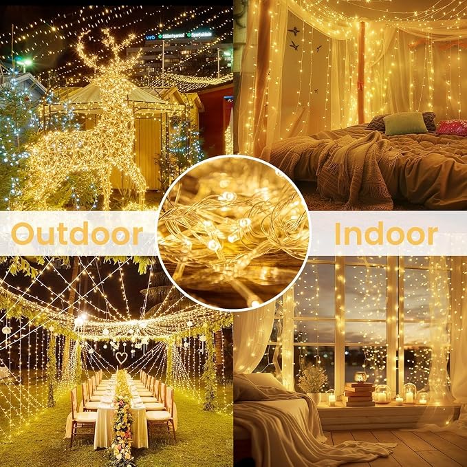 2 Pack 100 LED Battery Operated String Lights, 8 Modes Twinkle Fairy Lights | 33FT Warm White Christmas Lights Indoor Outdoor, Waterproof Battery Lights for Bedroom Party Porch Tree Holiday Decorations