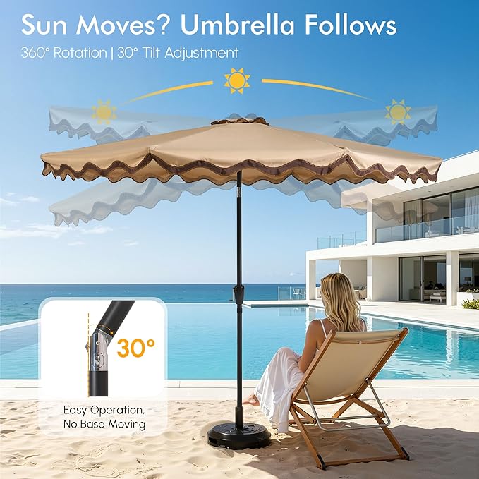 Weaxty 10FT Patio Umbrella, Trendy Color Scalloped Edge, UV-Resistant Canopy Outdoor Table Market Umbrella, Tilt Adjustment, Crank, Heavy-duty 8 Ribs for Backyard Poolside Deck Beach Lawn Backyard