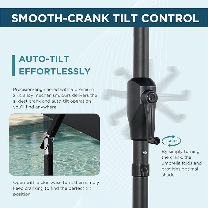 9FT Outdoor Patio Umbrella with Crank Lift & Auto Tilt - Market Umbrella, 8 Heavy-Duty Ribs, UV Resistant & Water-Repellent for Garden, Deck, Poolside & Backyard