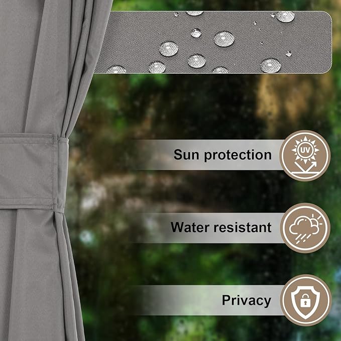 COWVIE 4-Panel 10' x 10' Gazebo Replacement Curtains, Patio Privacy Sidewalls with Double Zipper, Replacement for Outdoor Gazebo Canopy (Curtain Only)