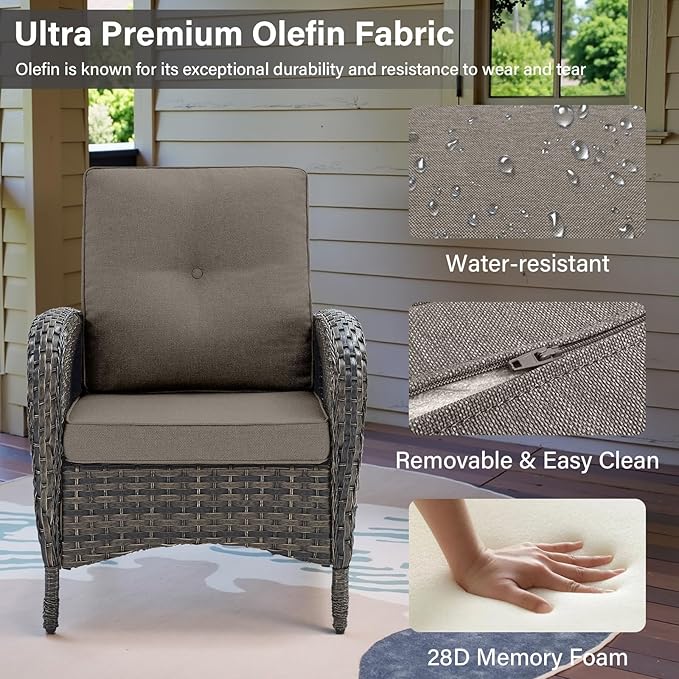 Belord Patio Club Chair Wicker Chairs - Outdoor High Back Chair Set of 2 Patio Furniture Set Rattan Seating with Removable Cushions for Porch Balcony Deck Pool Brown/Gray