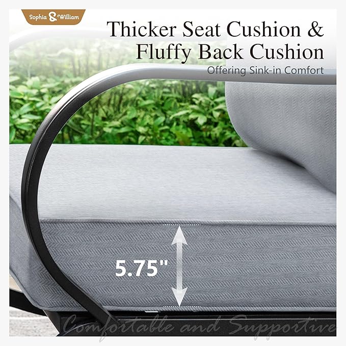 Sophia & William Patio Furniture Sets 7 Seats Outdoor Conversation Set 6 Pcs,2 x Cushioned Swivel Sofa Chairs,1 x 3-Seat Sofa,2 Ottomans, Marbling Metal Coffee Table Patio Backyard Poolside Grey