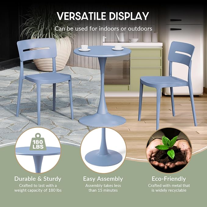 WestinTrends Playa 23.5" Round Outdoor Indoor Metal Cocktail Dining Table, French Blue
