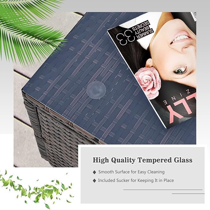 Tangkula 6 Pieces Patio Furniture Set, Outdoor Wicker Conversation Set with Glass Coffee Table, Wicker Sofa Set with Back & Seat Cushions, Rattan Sectional Conversation Couch Set for Backyard Garden