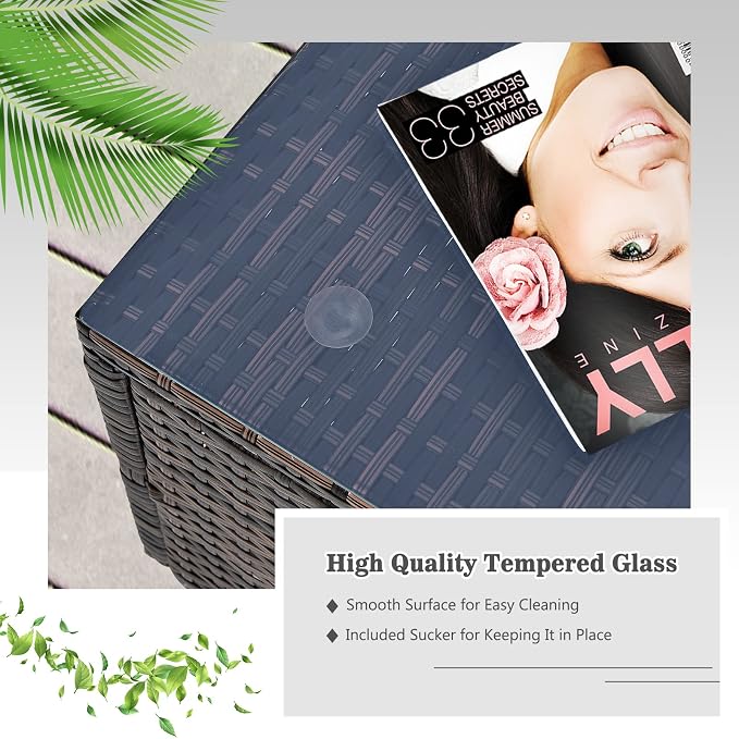 Tangkula 6 Pieces Patio Furniture Set, Outdoor Wicker Conversation Set with Glass Coffee Table, Wicker Sofa Set with Back & Seat Cushions, Rattan Sectional Conversation Couch Set for Backyard Garden