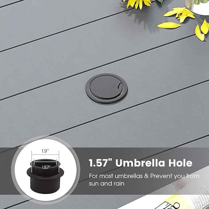 DIFY 50" Round Outdoor Patio Dining Table for 6, All-Weather Metal Patio Table with 1.57" Adjustable Umbrella Hole, Outdoor Furniture Table for Garden Backyard Deck, Grey