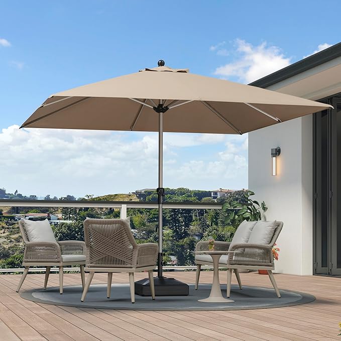 PURPLE LEAF 10' x 10' Square Patio Umbrella, Alumimum Outdoor Market Umbrella with 3 Year Fade Resistant, Pool Umbrella for Deck Garden, Patio, or Poolside, Lawn