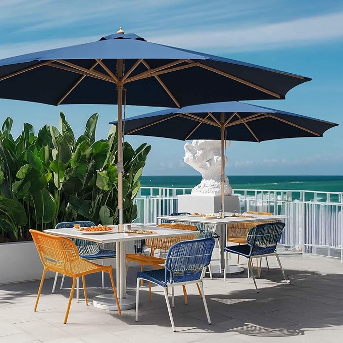Yescom 13ft Coastal Solid Beech Wood Umbrella Pulley Lift Commercial Base with Wheel Included for Beach Club Seaside Restaurant Terrace Resort Poolside
