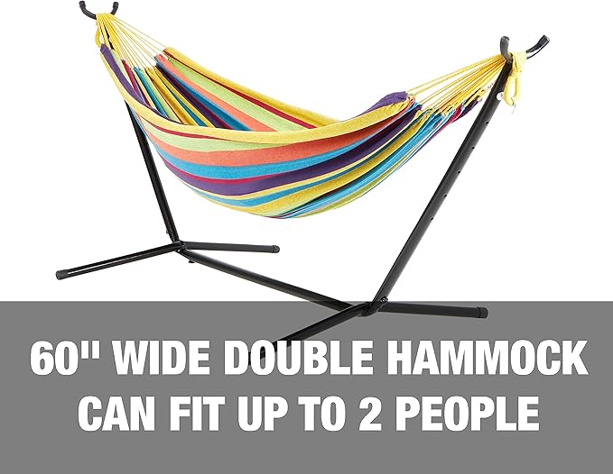 Bliss Hammocks 60'' Wide Hammock & Built-in Stand w/Carrying Case & Hanging Hardware Indoor, Outdoor, Poolside, Patio, Backyard Heavy Duty, Strong & Durable 400 Lbs Capacity (BHST-401-CS)