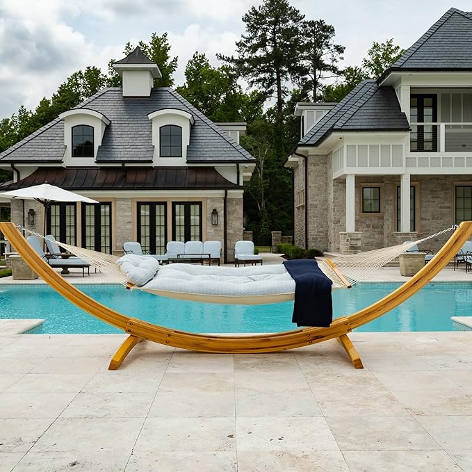 Original Pawleys Island Large Festoon Mist Tufted Hammock with Detachable Pillow – 13 ft. x 55 in., 450 lb Capacity, Oak Spreader Bar, Handcrafted in The USA