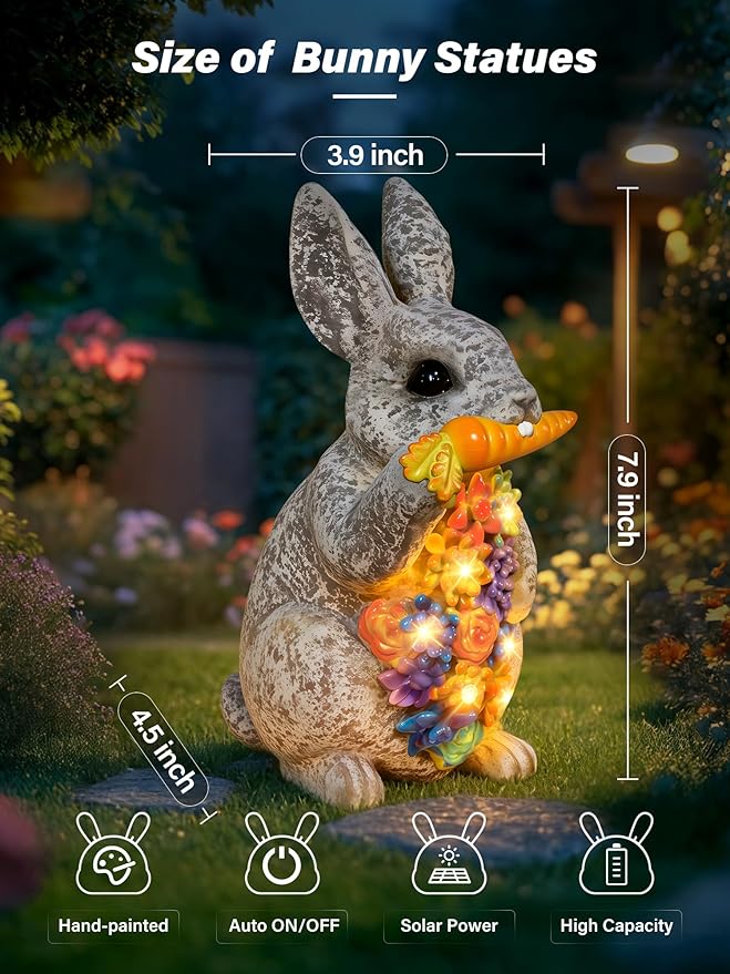 Guhope Solar Garden Statues, Outdoor Solar Bunny Easter Decor with Succulent and 6 LED Lights, Outside Yard Figurine Decor for Garden, Lawn, Patio, Balcony, Porch, Unique Gifts for Mom Grandma