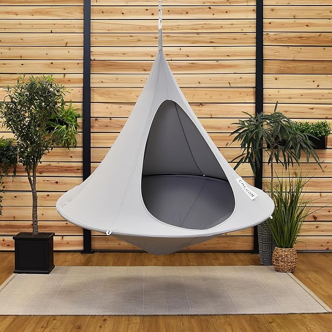 Single Cacoon Hanging Chair – Cozy Indoor/Outdoor Hammock with Polyester Canvas, 440 lb Capacity, Includes 18ft Rope & Carabiner