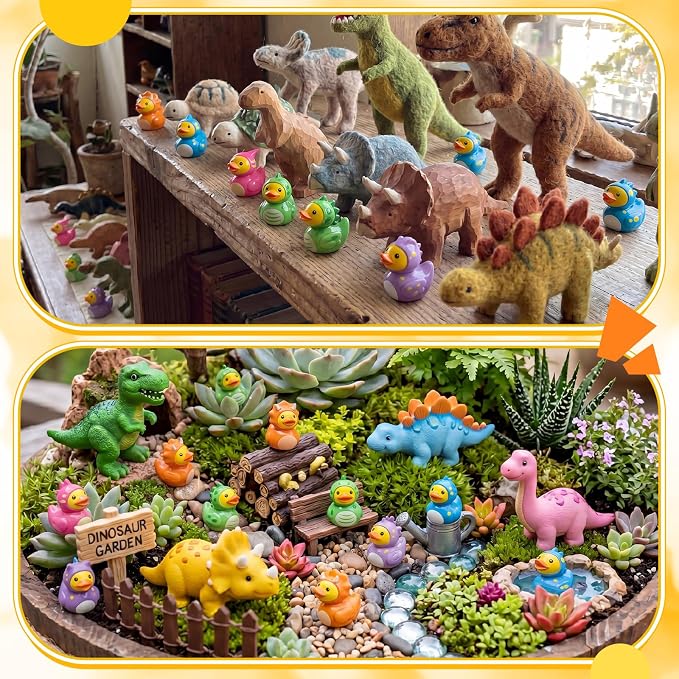 Novabright 100 Pcs Mini Resin Dinosaur Ducks Tiny Resin Dinosaur Ducks Figures to Hide Small Animal Statue for DIY Cake Craft Garden Landscape Ornament Potted Decoration Birthday Party Supplies