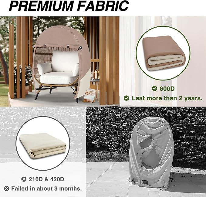 Porch Shield Patio Egg Chair Cover - 600D Waterproof and UV Resistant Wicker Outdoor Basket Chair Cover 54W x 43D x 60H inches