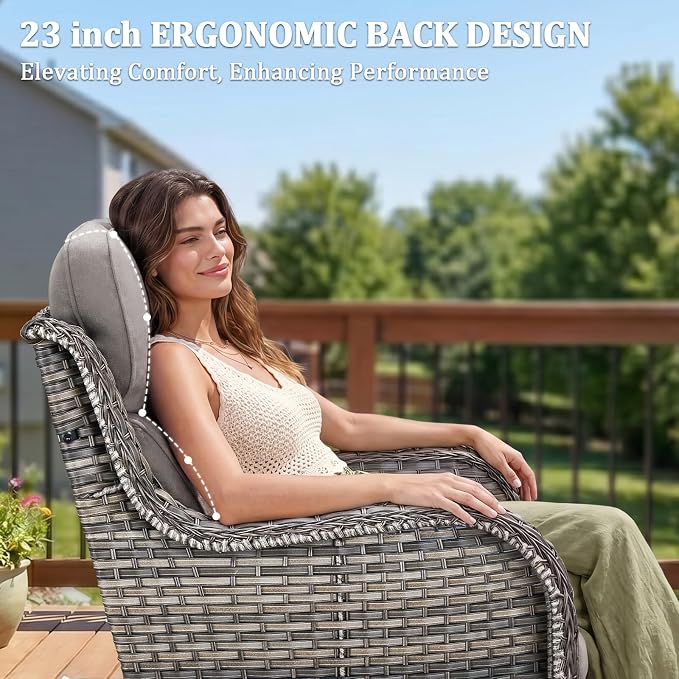 Luxury Swivel Rocker Chairs Fire Pit Table Set with 6" Thick Cushion 5 piece Wicker Outdoor Patio Chair with Sofa,Comfortable High Back Outdoor Patio Furniture Set - Gery | Gery
