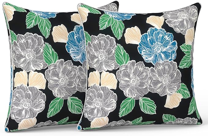 LVTXIII Outdoor Throw Pillows 20x20 Patio Waterproof Square Pillows with Piping Fade Resistant Accent Pillow for Spring Summer Garden Decoration, Set of 2, Peony Garden