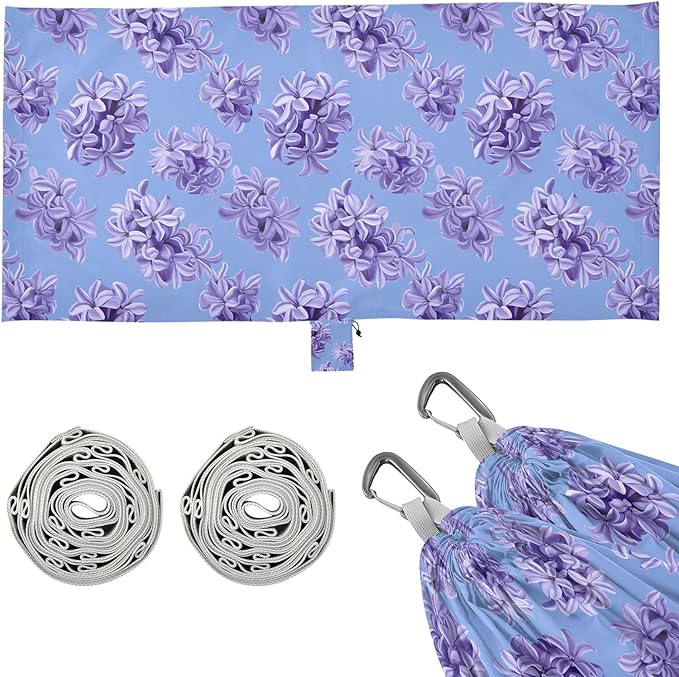 Camping Hammock Outdoor Hammocks for Outside Hyacinth Flowers Purple Beach Trees Portable Lightweight with Pockets Tree Straps Indoor Small