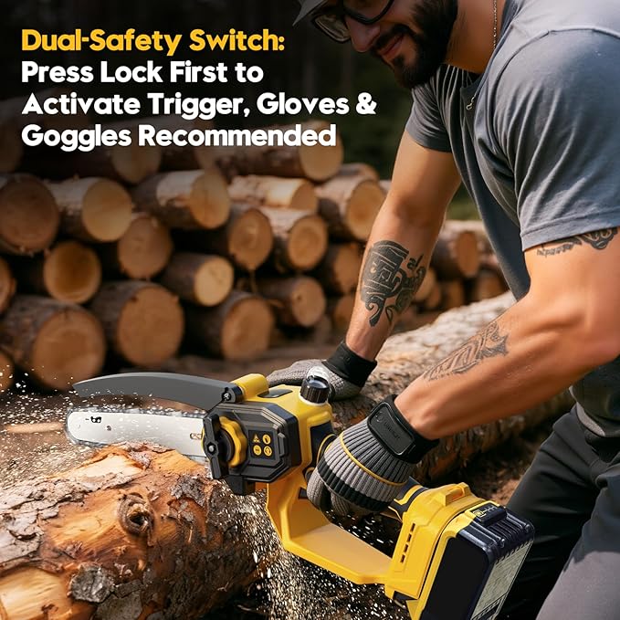 Mini Chainsaw Cordless for Dewalt 20V MAX Battery,8-Inch and 6-Inch 2-IN-1 Brushless Chainsaw with 750W Brushless Chain saw - 24.6FT/S Cutting, 4000RPM, for Wood Cutting(Battery Not Included) (Yellow)
