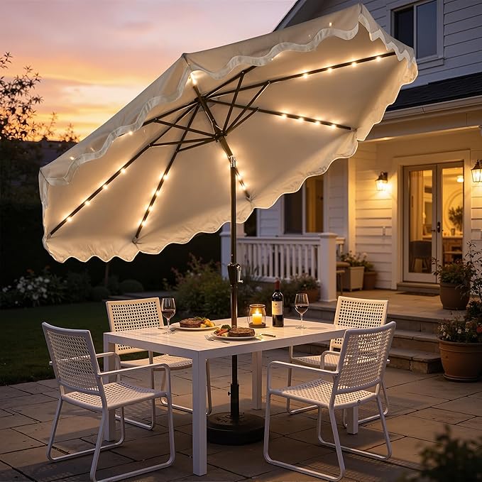 Weaxty 10FT Patio Umbrella, Trendy Color Scalloped Edge, UV-Resistant Canopy Outdoor Table Market Umbrella, Tilt Adjustment, Crank, Heavy-duty 8 Ribs for Backyard Poolside Deck Beach Lawn Backyard