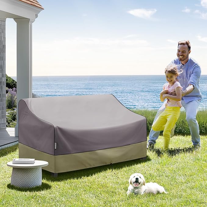 KylinLucky Waterproof Patio Sofa Cover 58 x 40 x 33 inches 600D, Heavy Duty All-Weather Outdoor Sofa Cover with Air Vents & Adjustable Straps, Grey