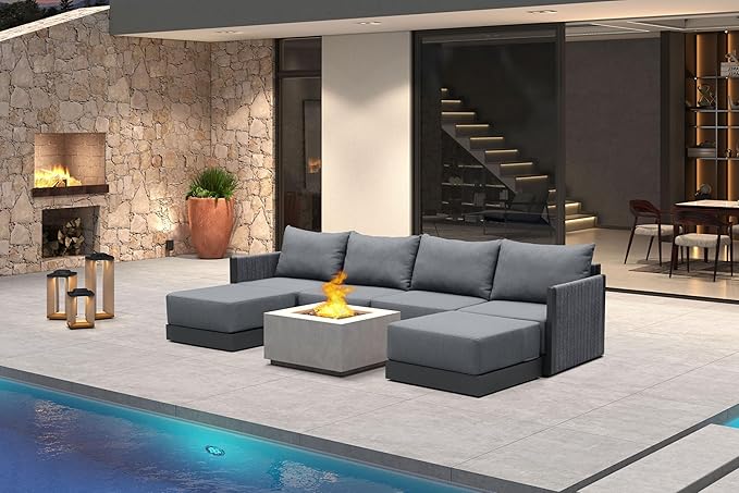 PURPLE LEAF Patio Furniture Set 6 Pieces Patio Seating Sofas with Ottoman Aluminum Furniture Outdoor Couch Sectional Set with Cushions Patio Conversation Sets Gray
