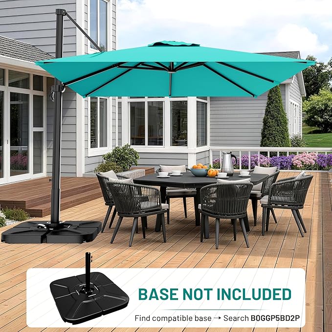 AreShark 8 X 8 FT Cantilever Patio Umbrella, 360-Degree Rotation Round Hanging Offset Umbrella with Crank, Heavy Duty Patio Umbrella for Patio, Pool, Garden, Deck, Peacock Blue