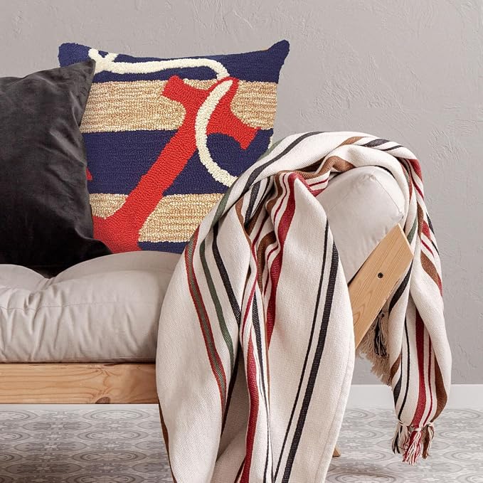 Liora Manne Frontporch Indoor/Outdoor Pillow, 18" Square, Anchor Red