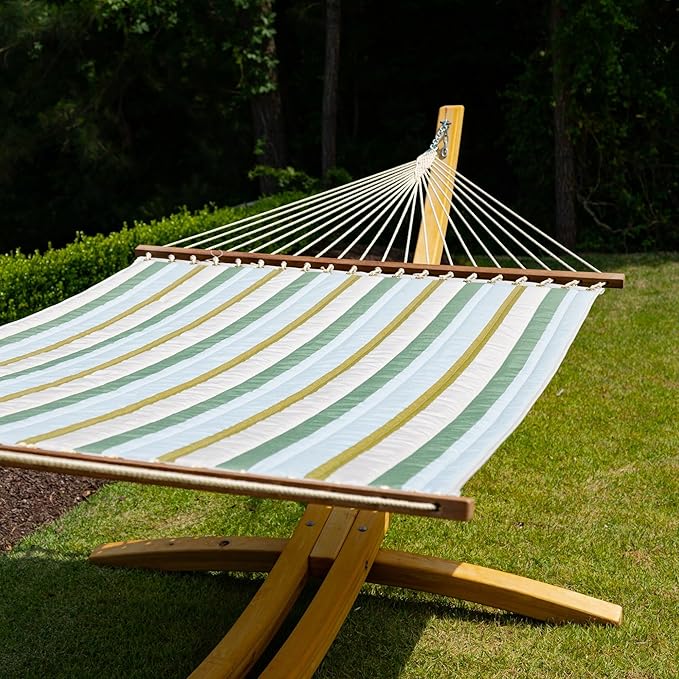 Nags Head Hammocks Gateway Aloe Quilted Quilted Hammock, Constructed of Durable Fabrics, Cumaru Spreader Bar, Rolled Rim Grommets, Galvanized Hardware, Handcrafted in The Carolinas